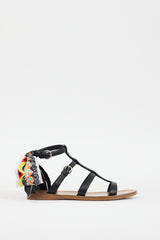 Prada Black & Multicolour Leather Printed Tie Sandal