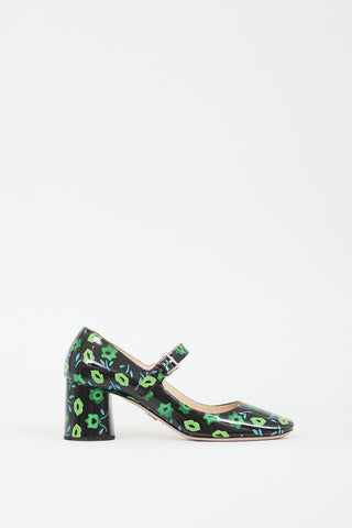 Prada Black & Multicolour Patent Floral Mary Jane Pump