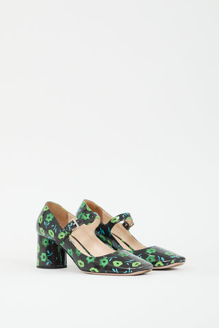 Prada Black & Multicolour Patent Floral Mary Jane Pump