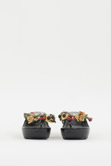 Prada Black & Multicolour Patent Appliqué Wedge Sandal