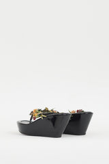 Prada Black & Multicolour Patent Appliqué Wedge Sandal