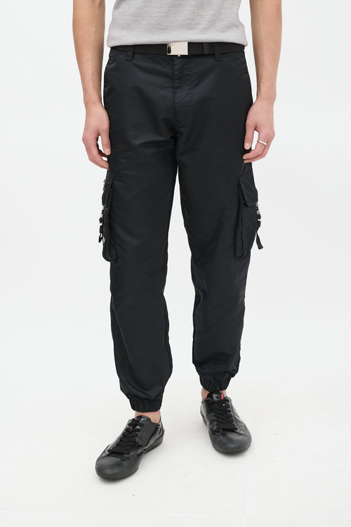 Prada Black Nylon Buckled Cargo Jogger