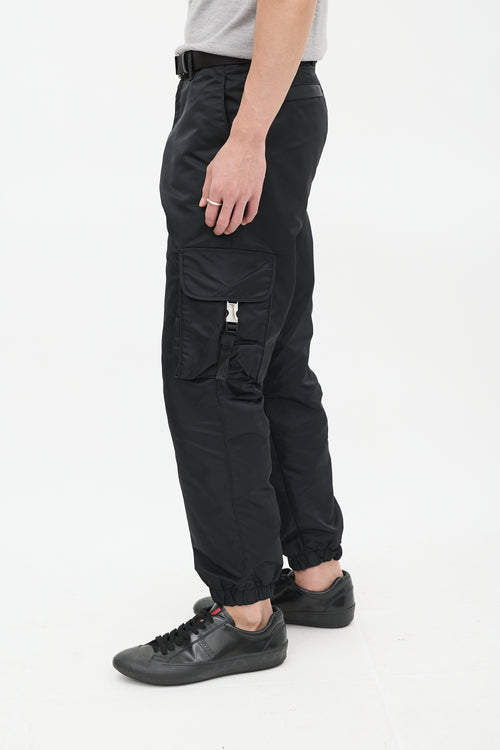 Prada Black Nylon Buckled Cargo Jogger