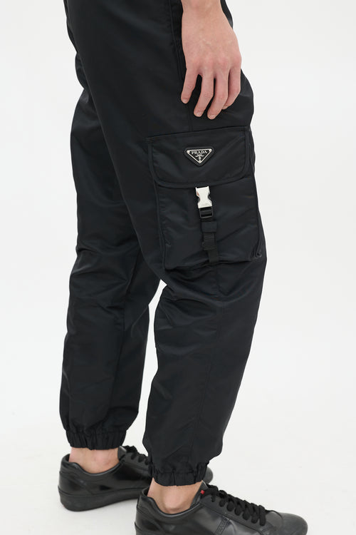 Prada Black Nylon Buckled Cargo Jogger