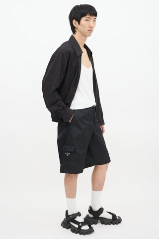 Prada Black Nylon Cargo Mid Length Shorts