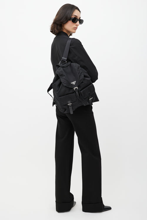 Prada Black Nylon Large Logo Backpack