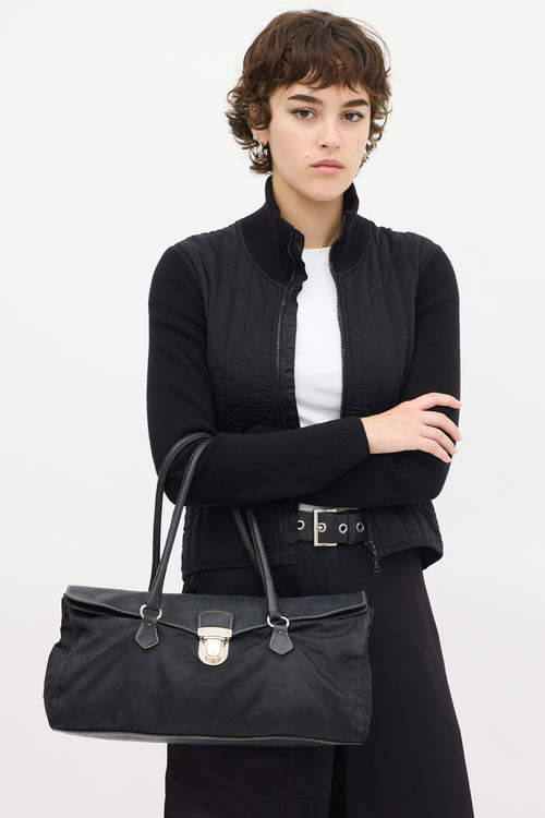 Prada Black Nylon & Leather Long Shoulder Bag