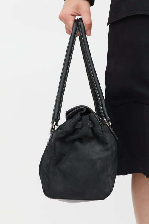 Prada Black Nylon & Leather Long Shoulder Bag