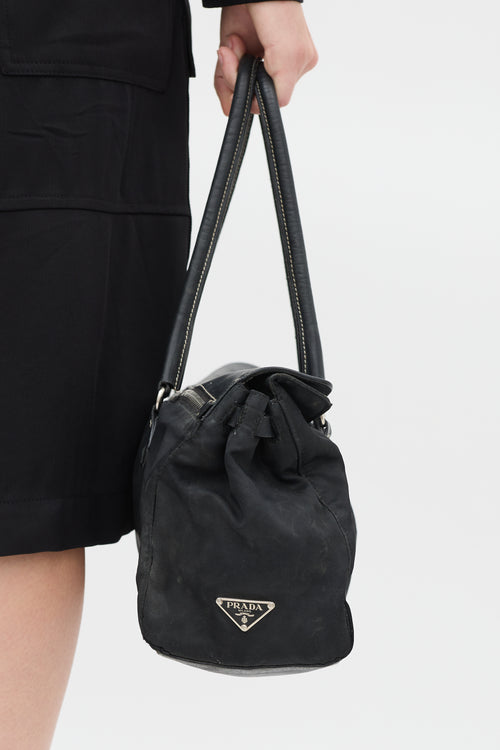 Prada Black Nylon & Leather Long Shoulder Bag