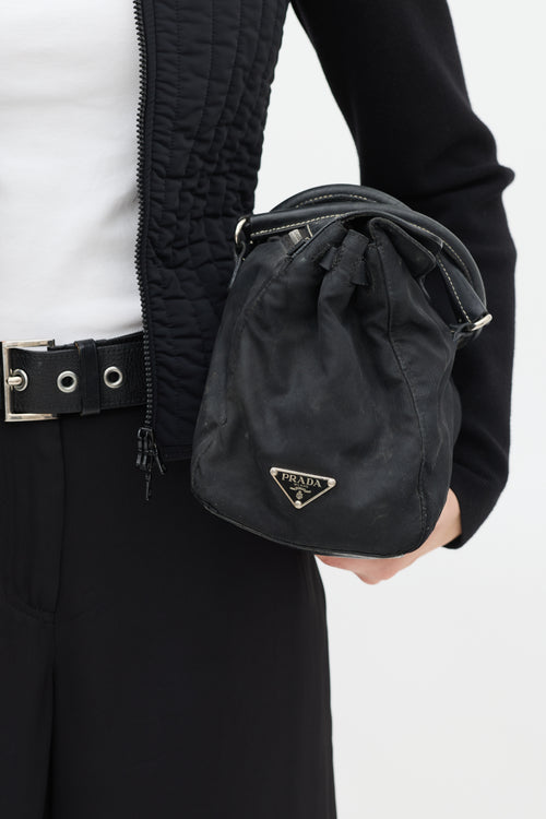 Prada Black Nylon & Leather Long Shoulder Bag