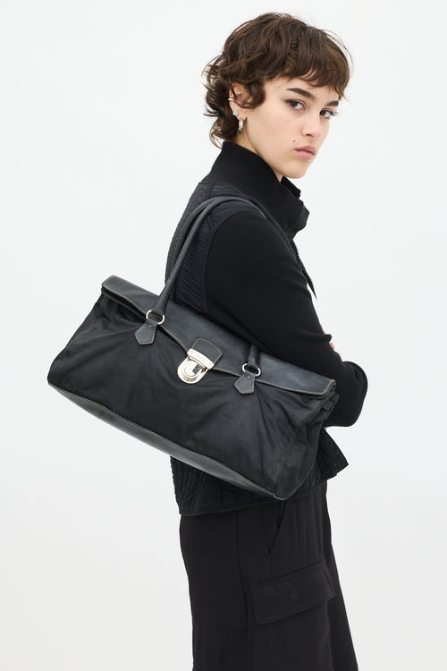 Prada Black Nylon & Leather Long Shoulder Bag