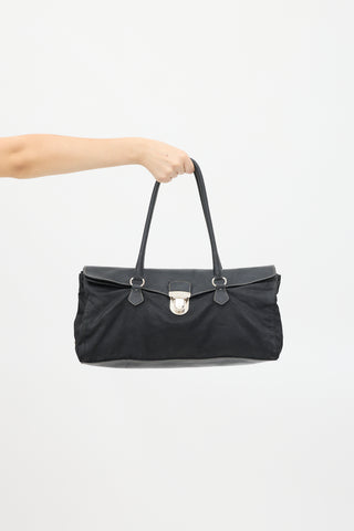 Prada Black Nylon & Leather Long Shoulder Bag