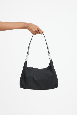 Black Nylon & Leather Strap Shoulder Bag