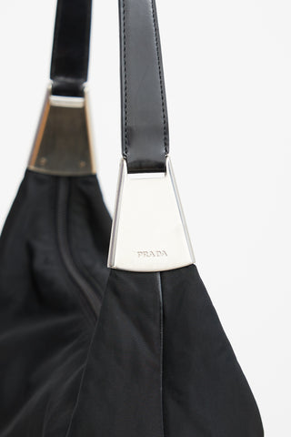Black Nylon & Leather Strap Shoulder Bag