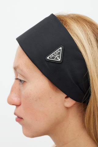 Prada Black Nylon Logo Headband