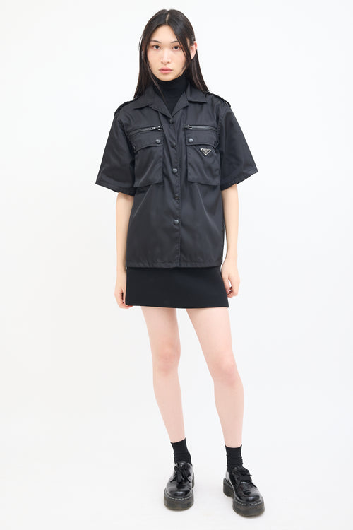 Prada Black Nylon Logo Short Sleeve Shirt