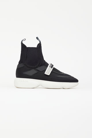 Prada Black Nylon Strap Chelsea Sneaker