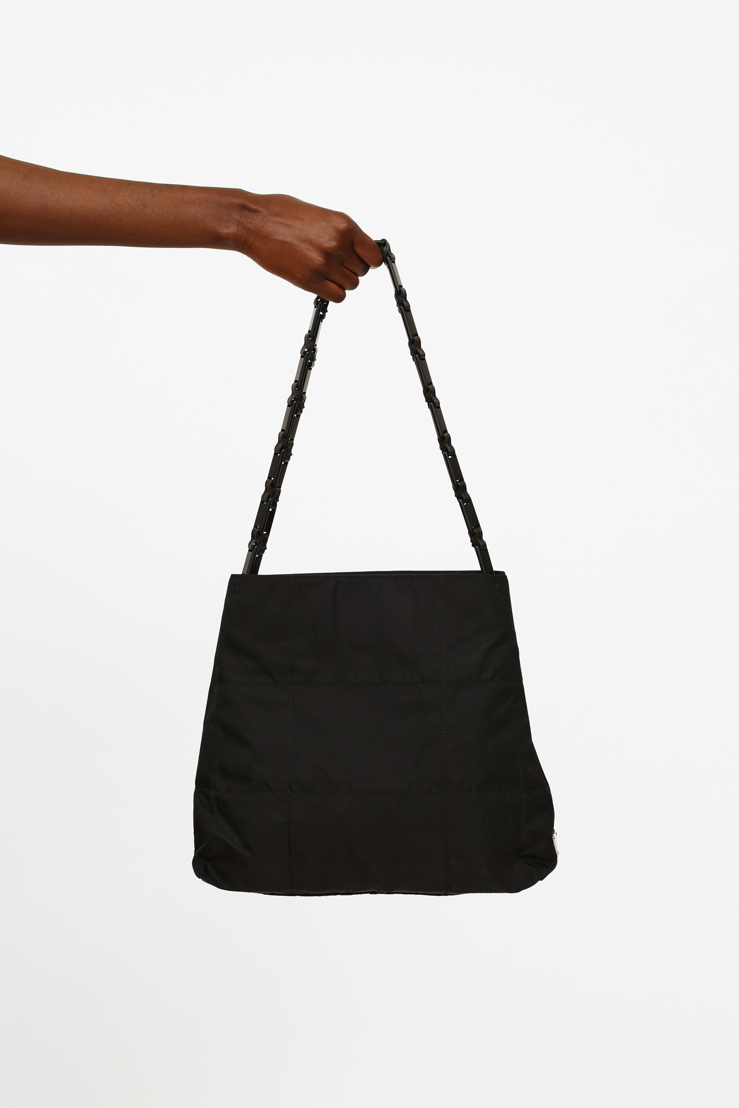 Prada Saffiano Tessuto Nylon Chain Shoulder Bag Black