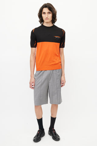 Prada Black & Orange Wool Knit T-Shirt