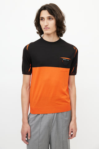 Prada Black & Orange Wool Knit T-Shirt
