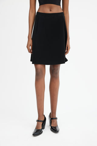 Black Panelled A-Line Midi Skirt