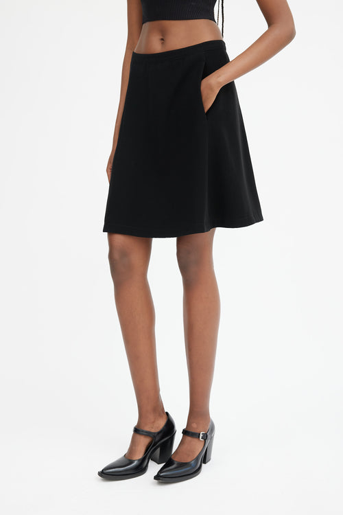 Black Panelled A-Line Midi Skirt