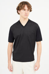 Prada Black Nylon & Cotton V-Neck T-Shirt