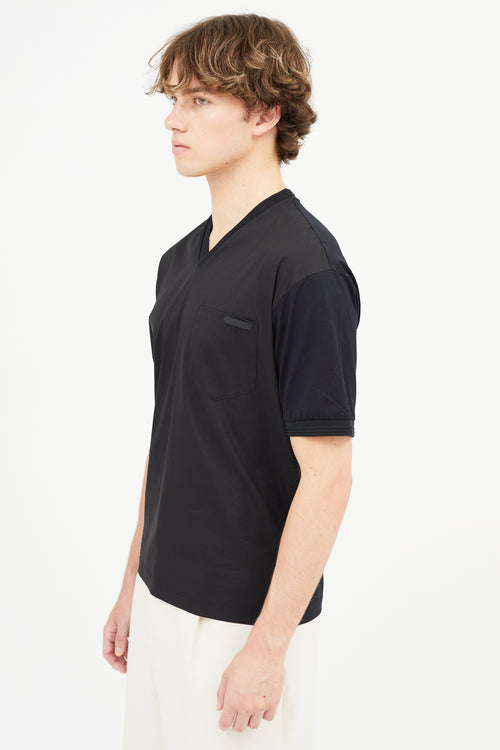Prada Black Nylon & Cotton V-Neck T-Shirt