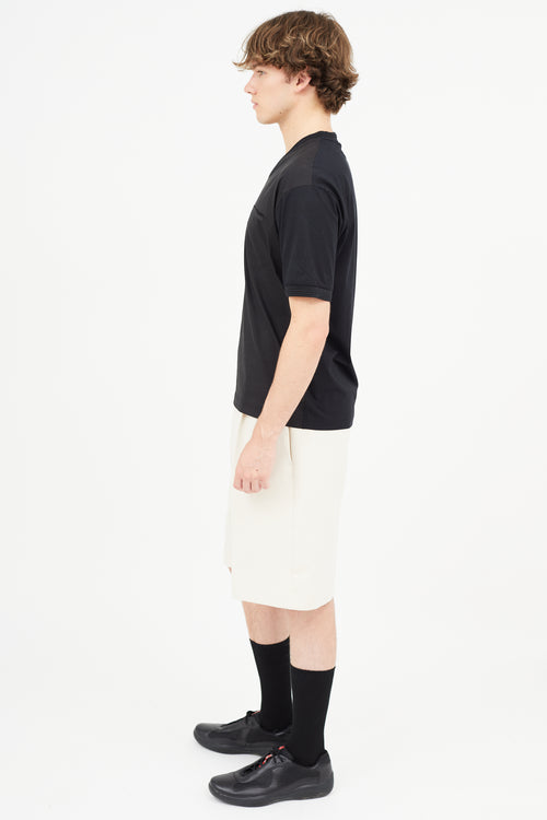 Prada Black Nylon & Cotton V-Neck T-Shirt