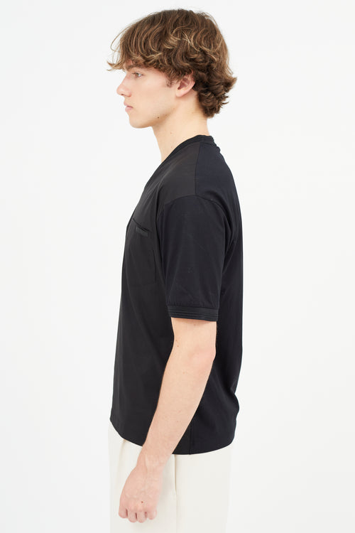 Prada Black Nylon & Cotton V-Neck T-Shirt