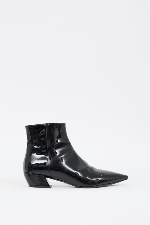 Prada Black Patent Leather Pointed Toe Boot