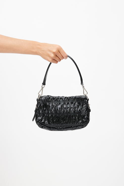 Prada Black Patent Gaufré Pochette Shoulder Bag