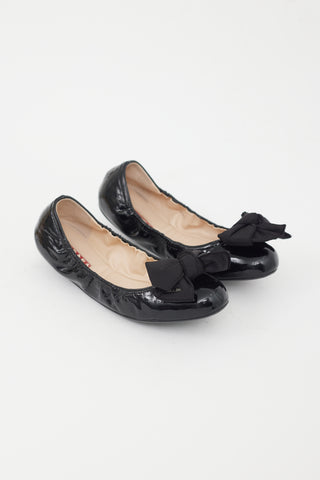 Prada Black Patent Leather Bow Ballet Flat