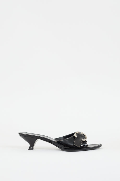 Prada Black Patent Leather Buckled Mule