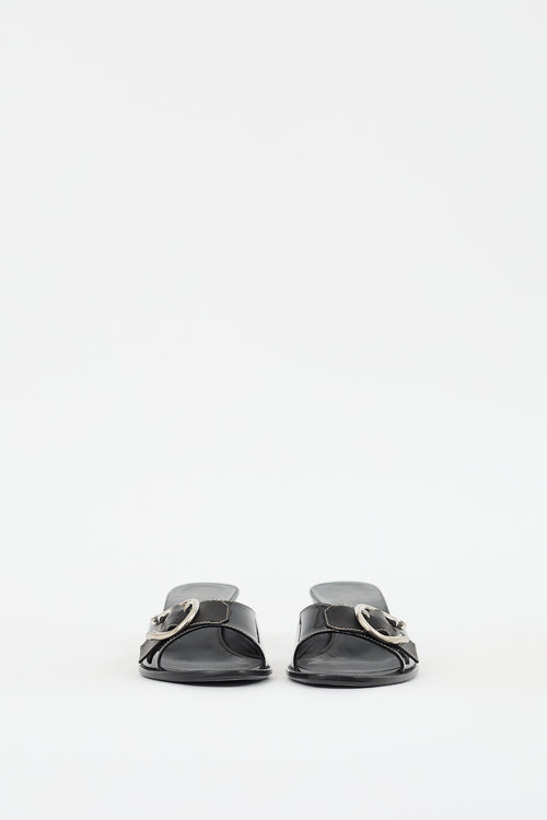 Prada Black Patent Leather Buckled Mule