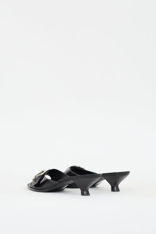 Prada Black Patent Leather Buckled Mule