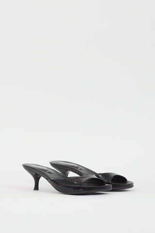 Prada Black Patent Leather Heeled Sandal