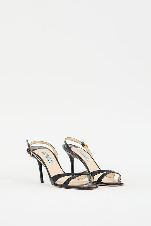 Prada Black Patent Leather Heeled Sandal