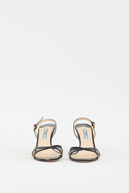 Prada Black Patent Leather Heeled Sandal