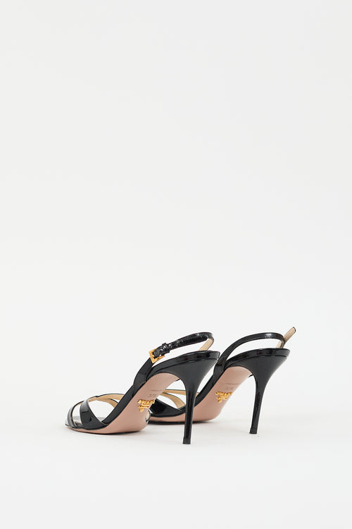 Prada Black Patent Leather Heeled Sandal