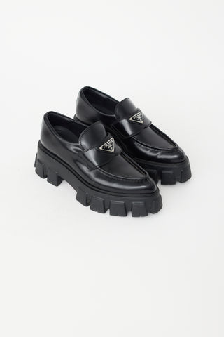 Prada Black Leather Logo Monolith Loafer