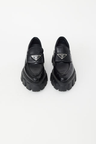 Prada Black Leather Logo Monolith Loafer