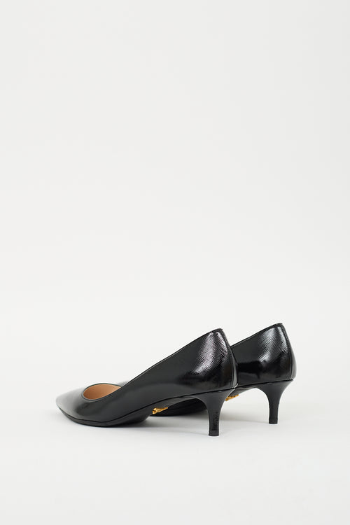 Prada Black Patent Saffiano Leather Pump