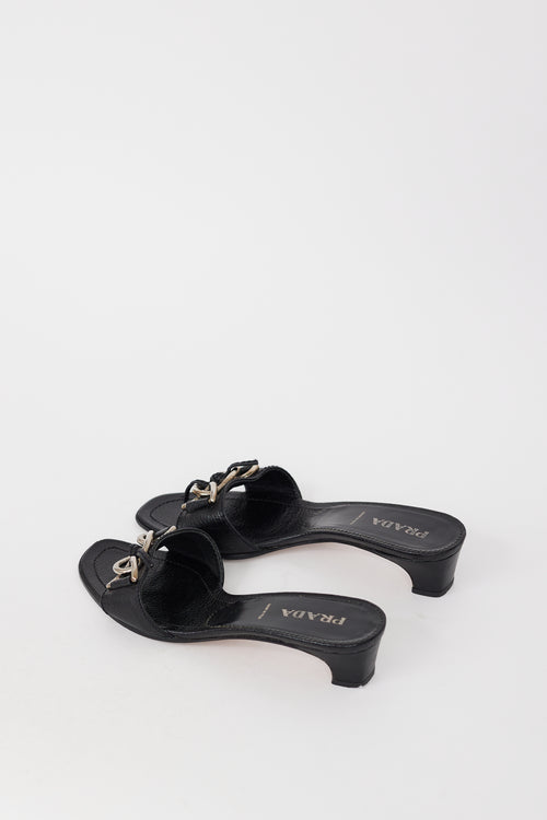 Prada Black & Silver Chain Leather Heel
