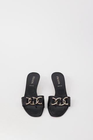 Prada Black & Silver Chain Leather Heel