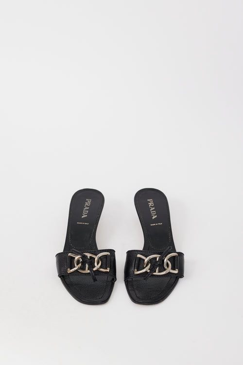 Prada Black & Silver Chain Leather Heel
