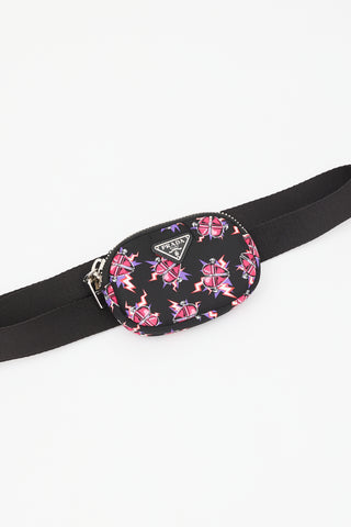 Prada Black & Pink Nylon Electric Heart Pouch Belt