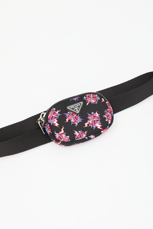 Prada Black & Pink Nylon Electric Heart Pouch Belt