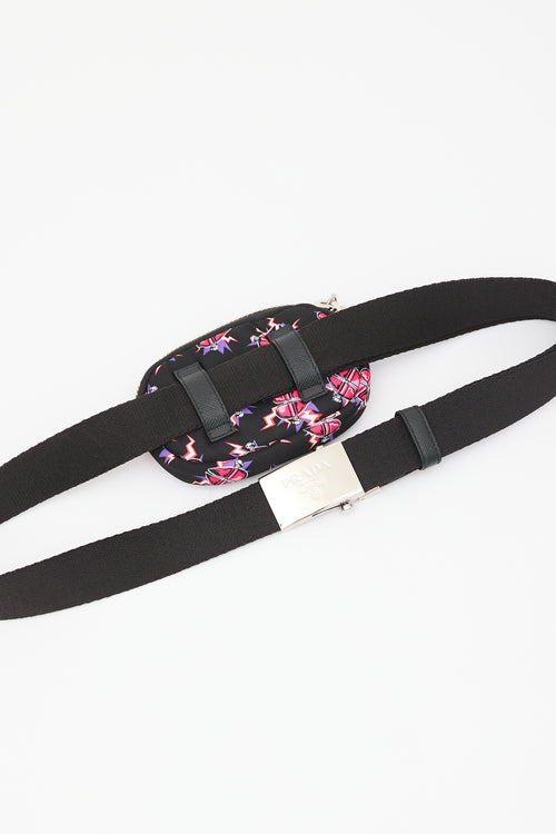 Prada Black & Pink Nylon Electric Heart Pouch Belt