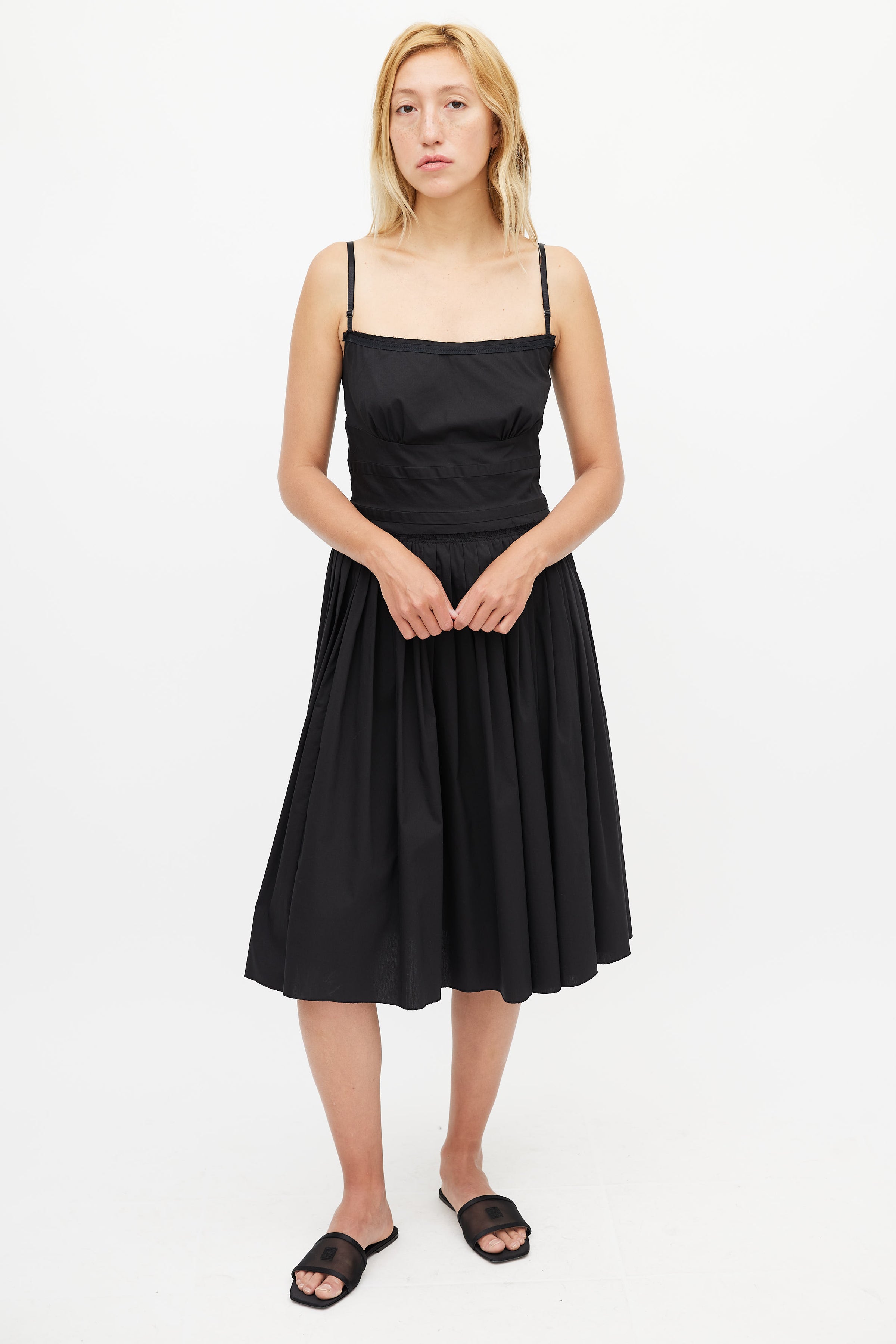Prada // Black Pleated Midi Dress VSP Consignment Prada // Black Pleated Midi Dress VSP Consignment